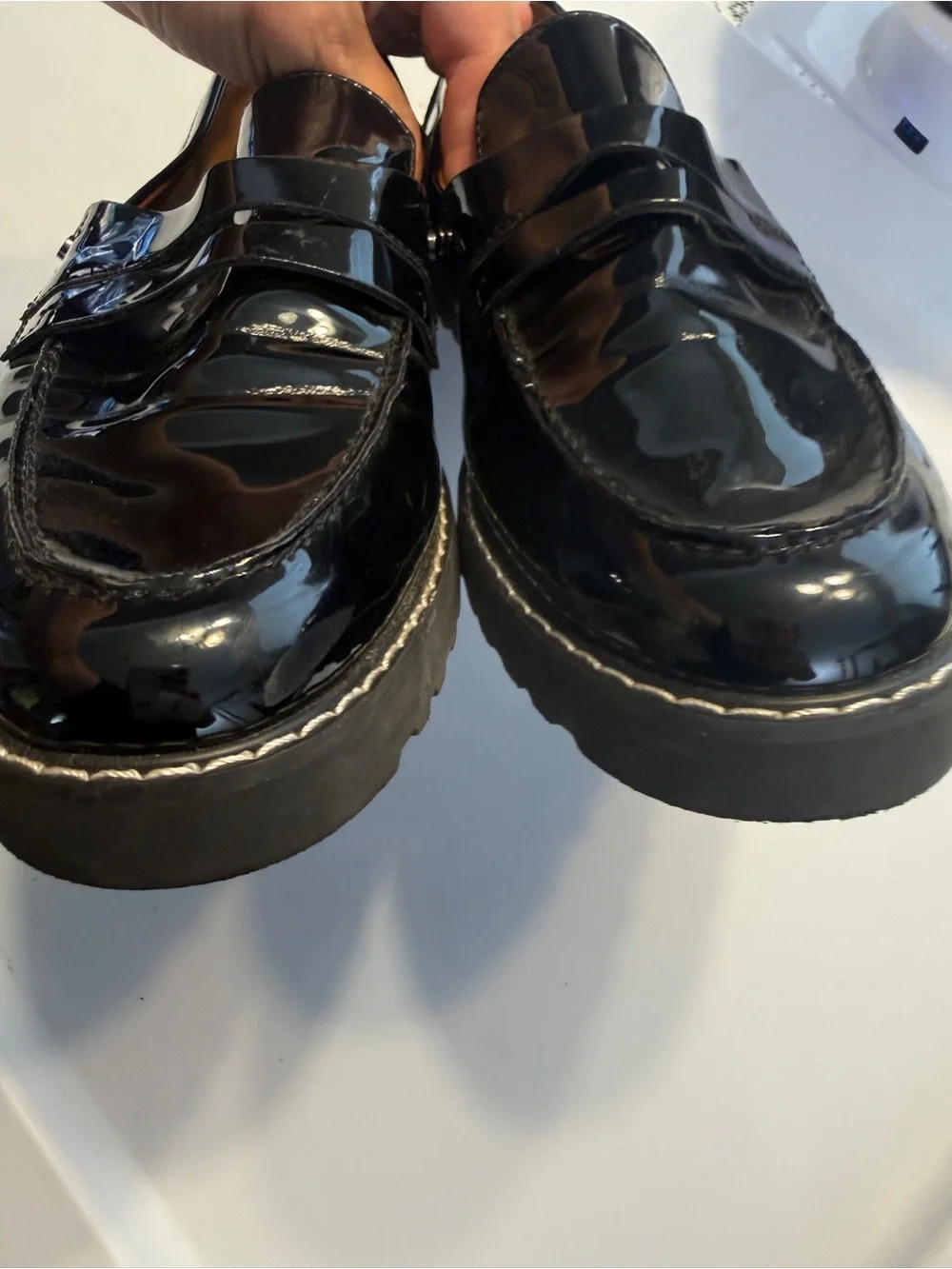 Franco Sarto Womens Black Patent Leather Penny Loafers Size 9